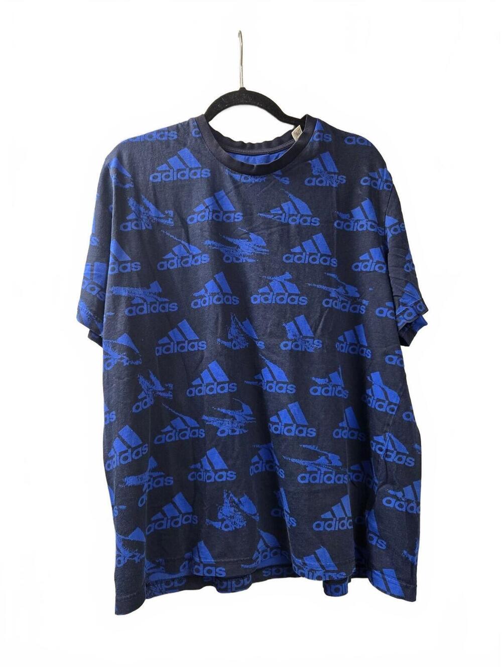 Adidas Blue and Black Logo Print T-Shirt Size L